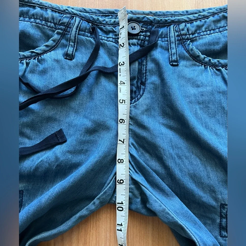 Juicy Couture Cargo Pants Blue Lyocell Cotton Blend Low Rise Roll Tab Hem Size M